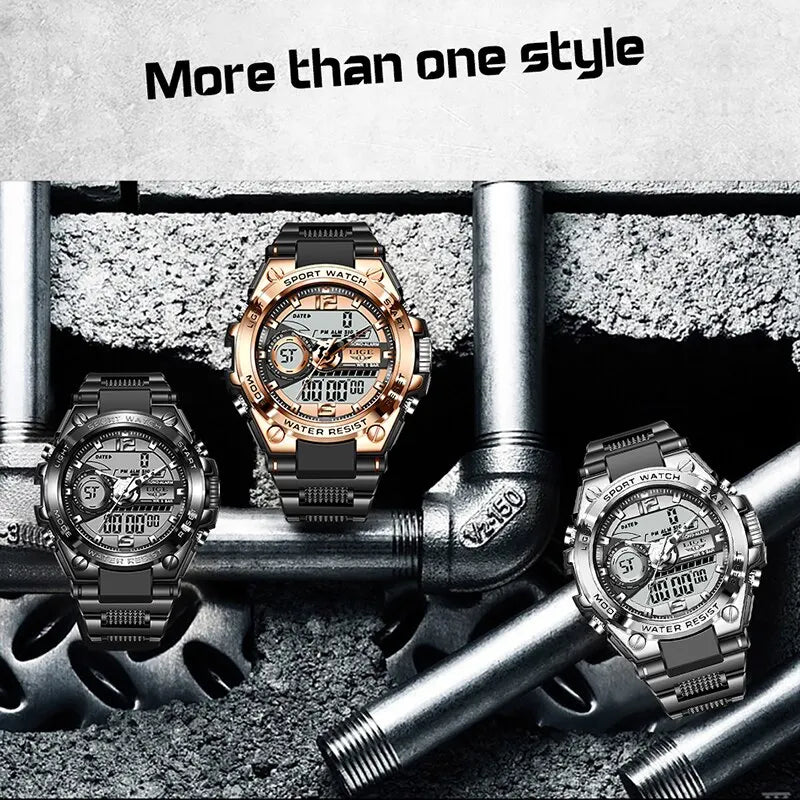 LIGE Men Military Watch Digital 50m Waterproof Wristwatch LED Quartz Clock Sport Watch