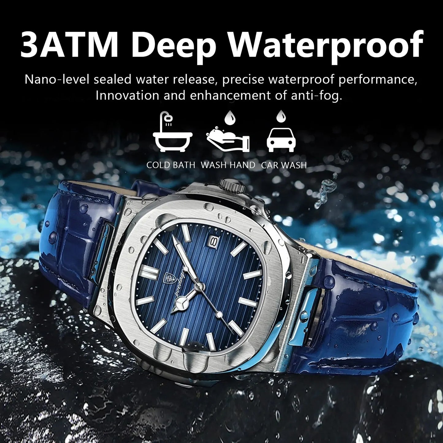 POEDAGAR Top Luxury Square Man Watch Date Waterproof